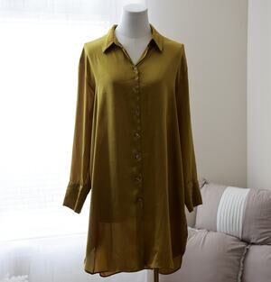 ZARA Satin Mustard button-down long shirt size M